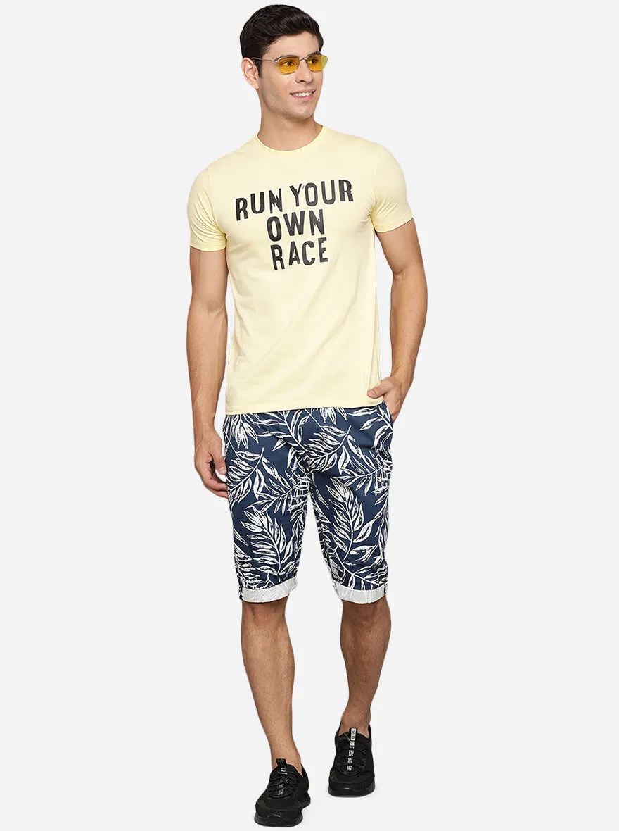 Navy Blue Printed Regular Fit Capri | JadeBlue