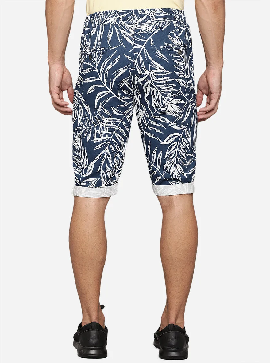 Navy Blue Printed Regular Fit Capri | JadeBlue