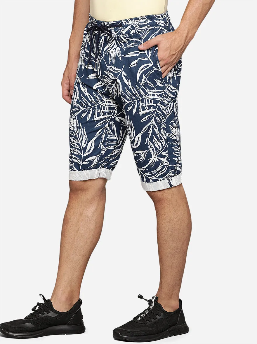 Navy Blue Printed Regular Fit Capri | JadeBlue