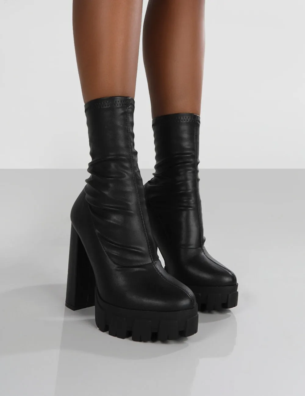 Nikki Black Platform Block Heel Ankle Boot