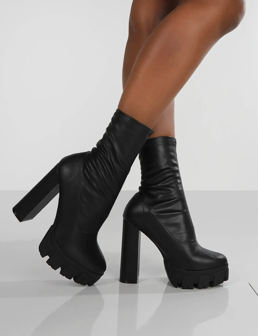 Nikki Black Platform Block Heel Ankle Boot