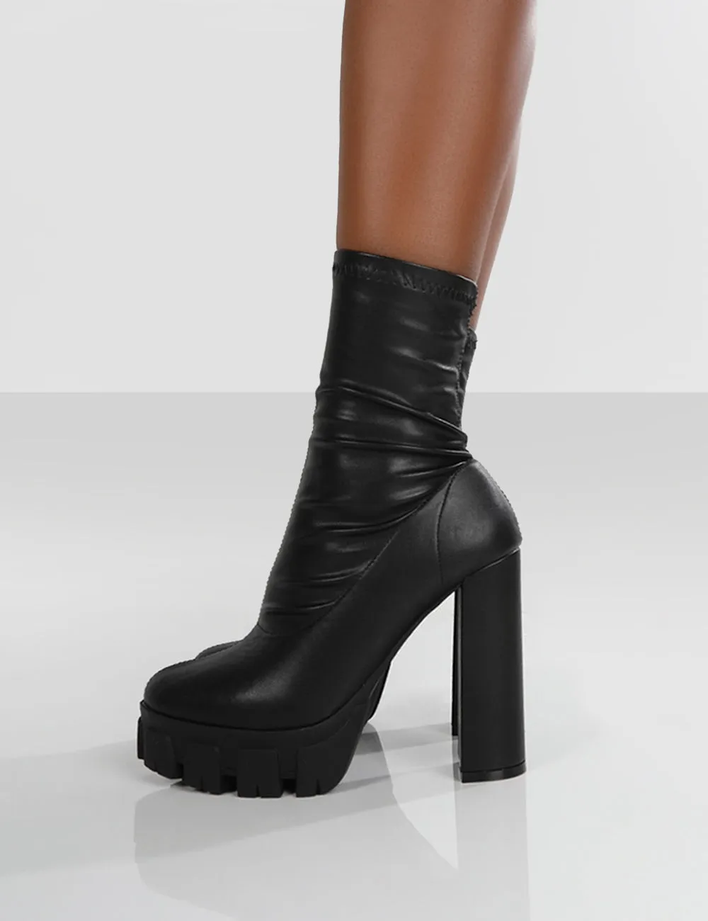 Nikki Black Platform Block Heel Ankle Boot