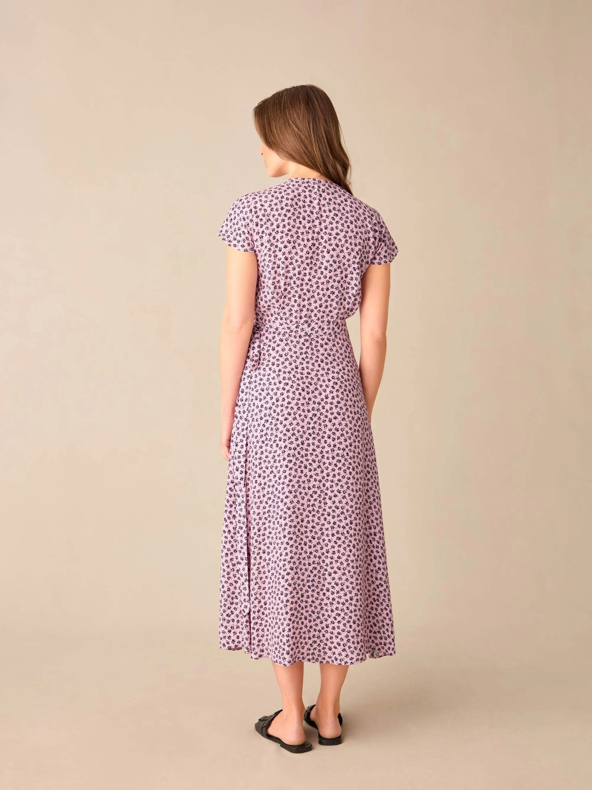 Petite Pink Ditsy Print Wrap Midi Dress