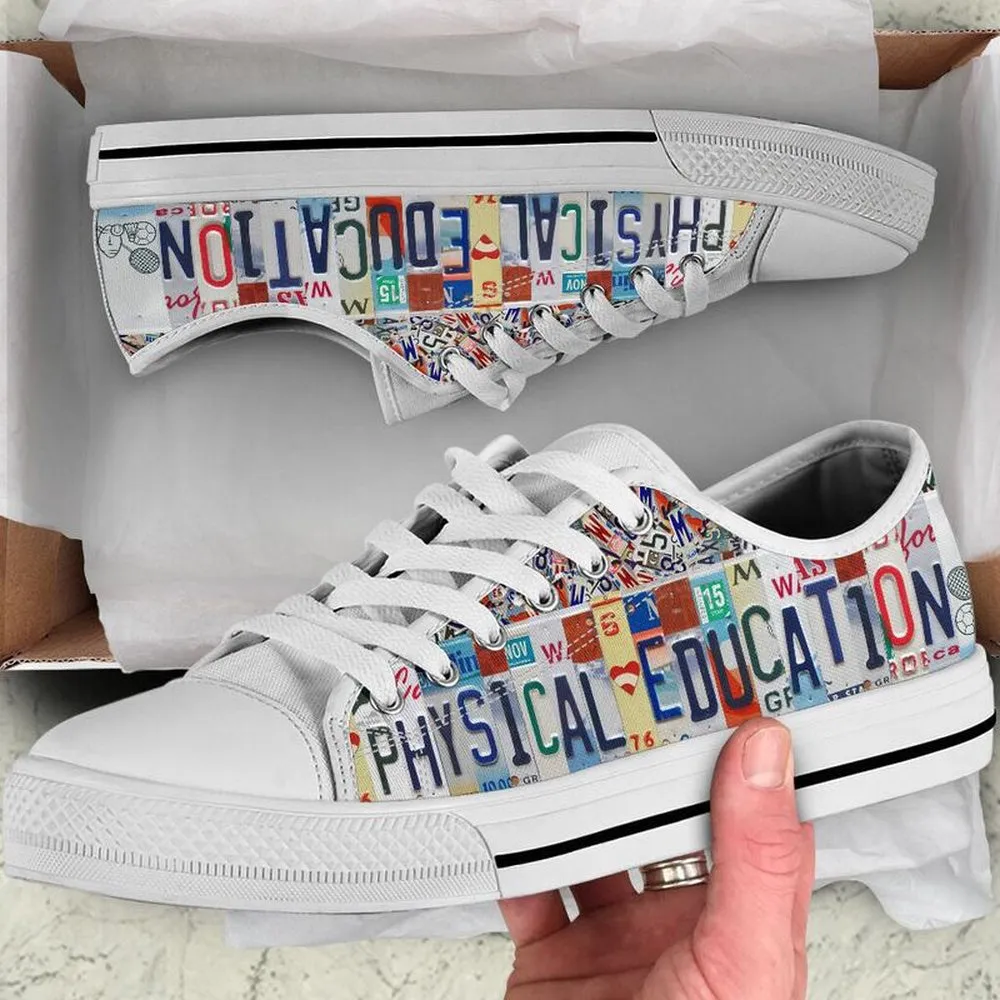 Physical Education License Plates Low Top Shoes, Teacher Shoes, Low Top Sneakers