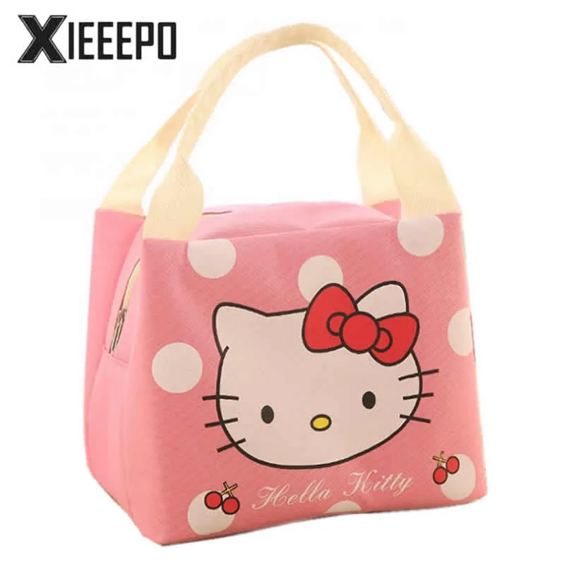 Portable Lunch Bag Cartoon Hello Kitty Insulated Cooler Bags Thermal Food Picnic Lunch Bags Women Kids Men Lunch Box Bag Tote