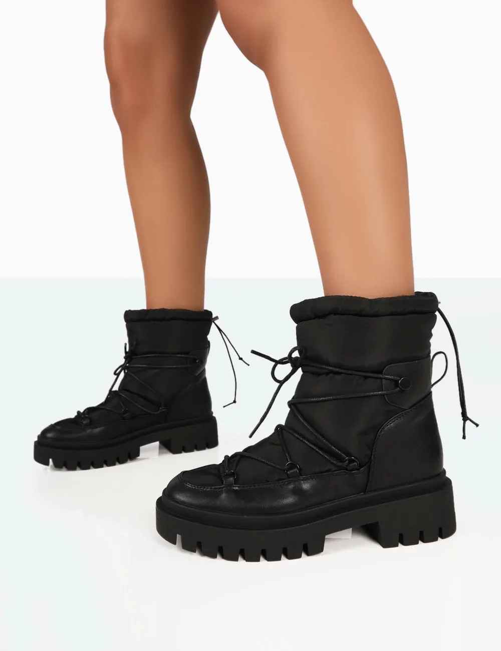 Snowy Black Lace Up Chunky Sole Snow Ankle Boots