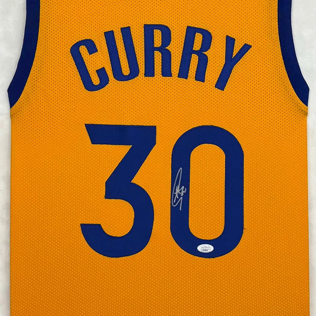 Steph Curry Signed Golden State Warriors Vertical Custom Framed NBA Jersey