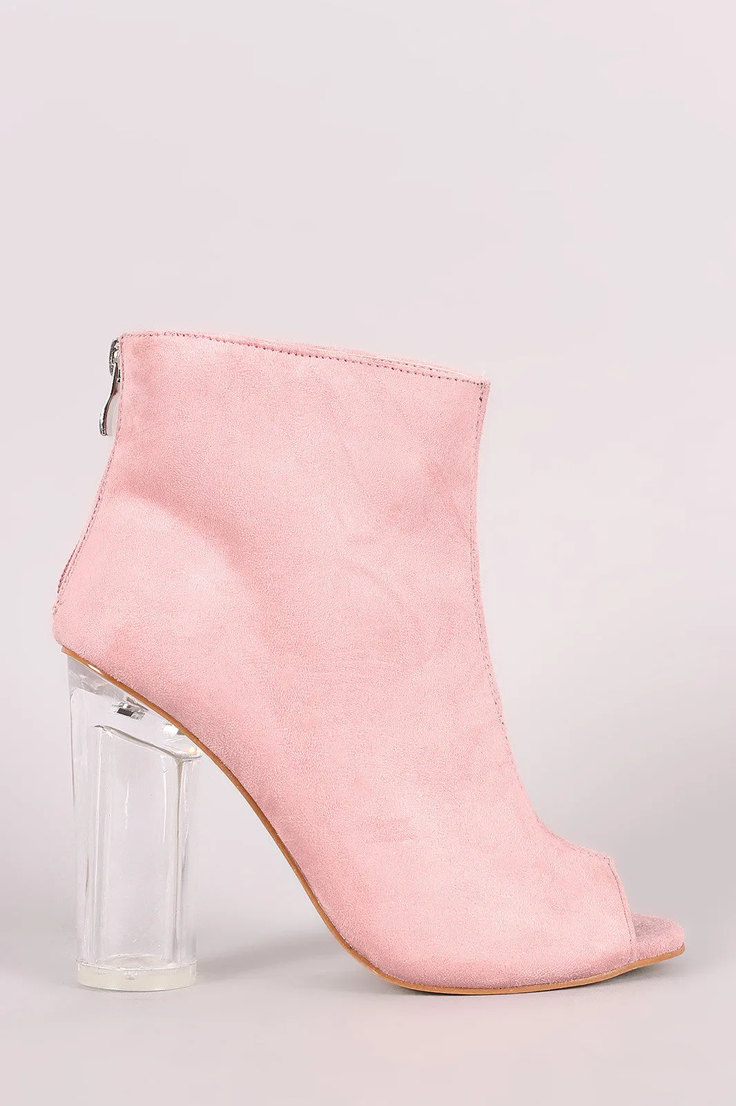 Suede Peep Toe Chunky Perspex Heeled Ankle Boots