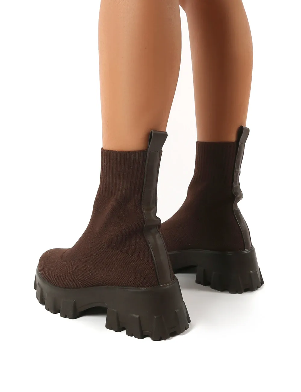 Trust Chocolate Chunky Platform Sole Sock Ankle Boots