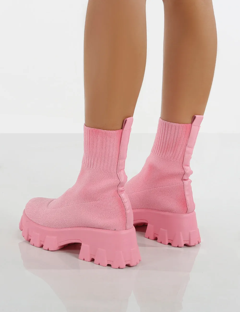 Trust Pink Chunky Sole Platform Sole Sock Ankle Boots