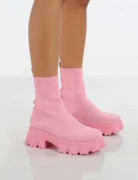 Trust Pink Chunky Sole Platform Sole Sock Ankle Boots