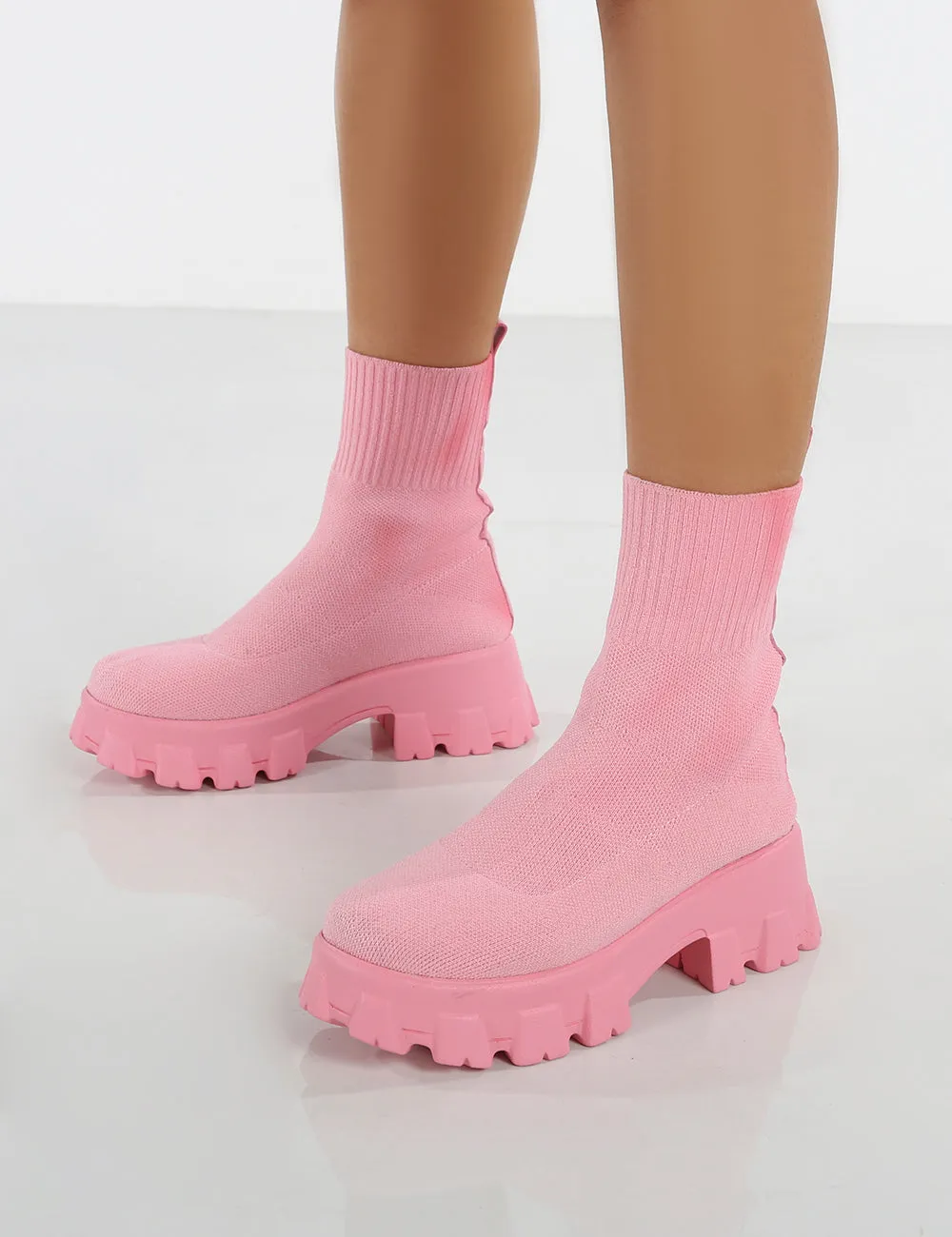 Trust Pink Chunky Sole Platform Sole Sock Ankle Boots