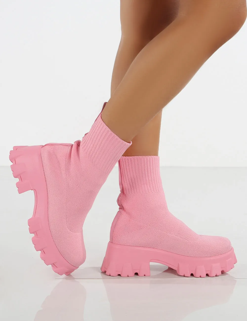 Trust Pink Chunky Sole Platform Sole Sock Ankle Boots