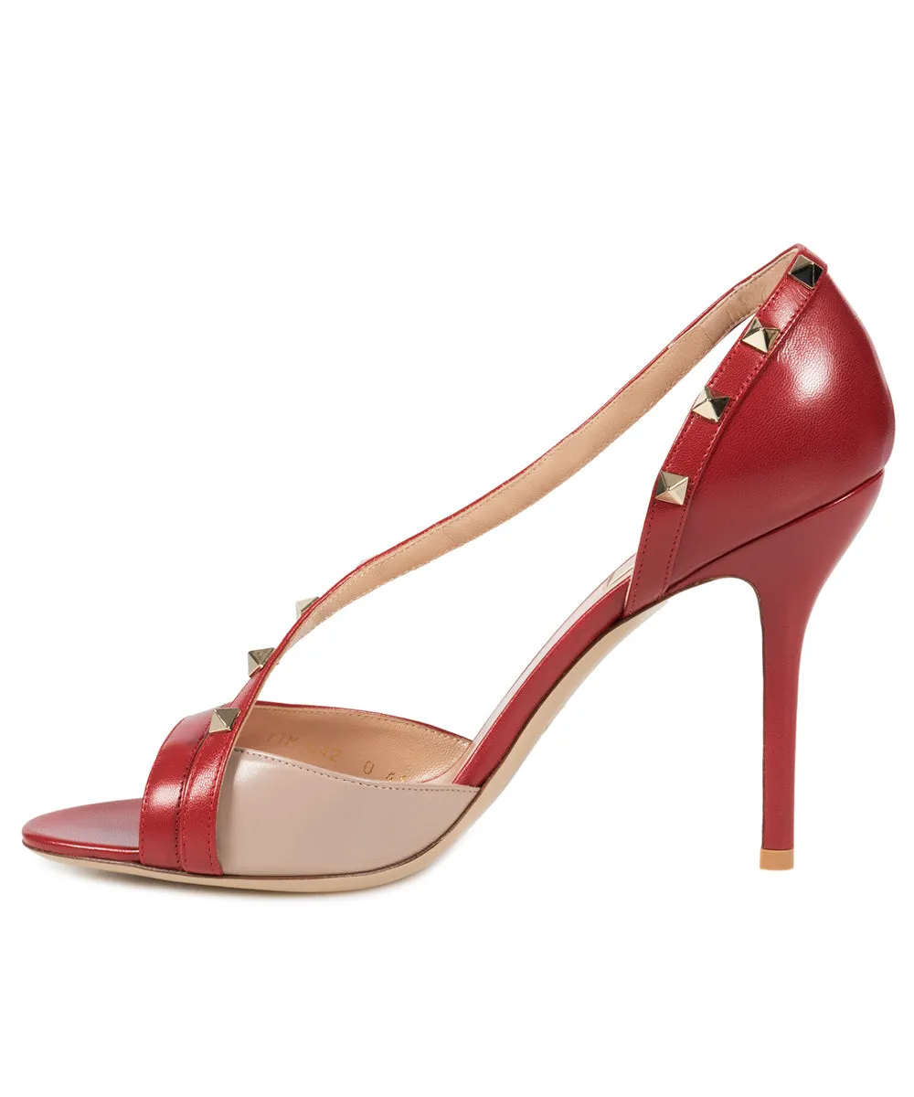 Valentino Rockstud Leather d'Orsay Peep Toe Pumps