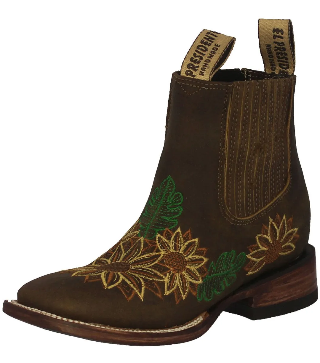 Womens Sunflower Brown Chelsea Leather Ankle Boots - Square Toe